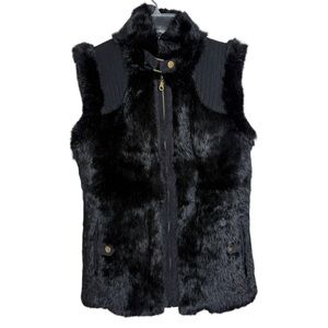 Rabbit Fur Zip Up Vest Size Small Black Gold Winter Outerwear Ski Snow